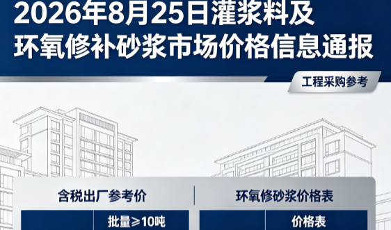 玉林2026年8月25日灌浆料及环氧修补砂浆市场价格信息通报